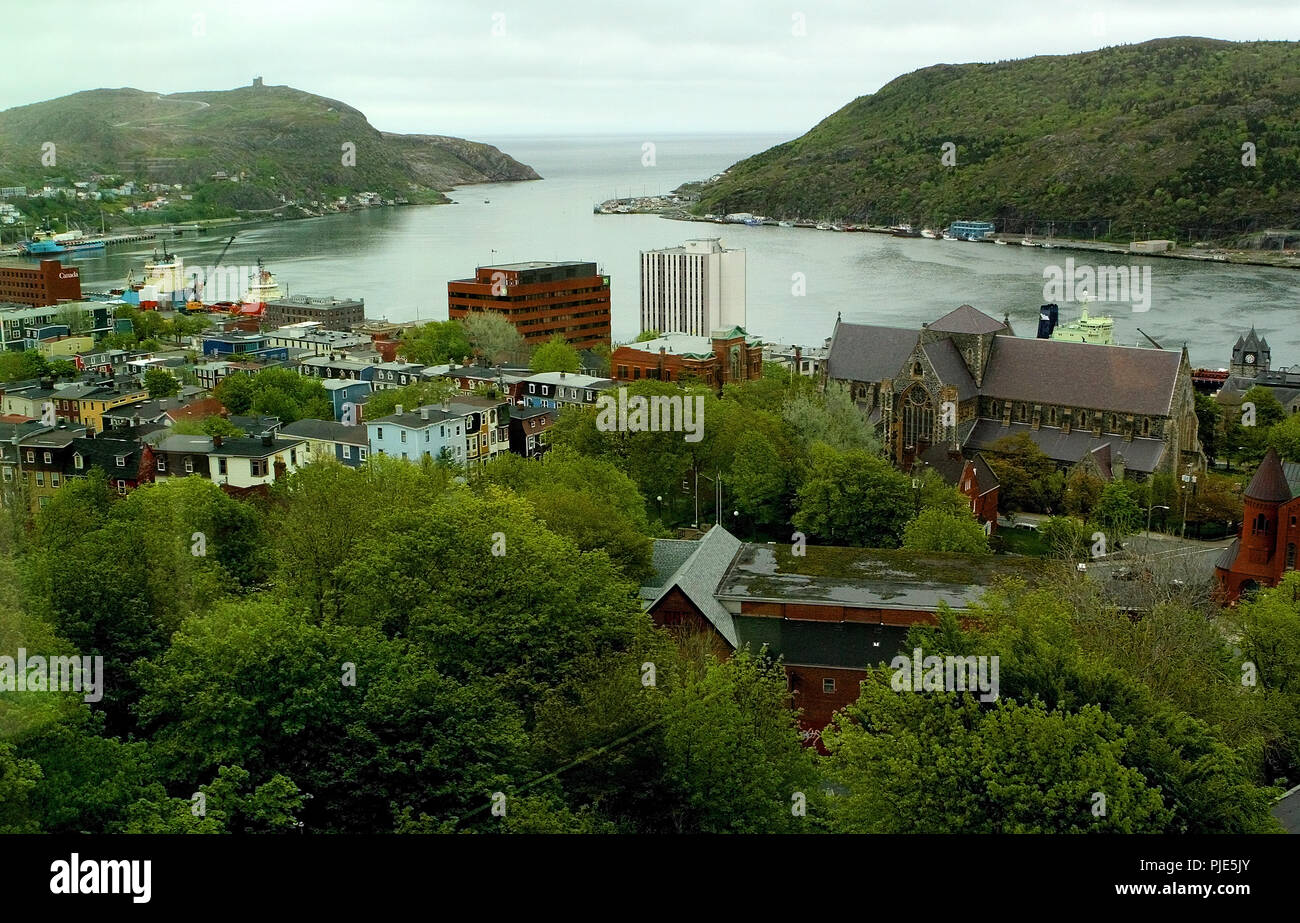 Downtown St. John's, Newfoundland, Canada  and St. John's Harbour Stock Photo
