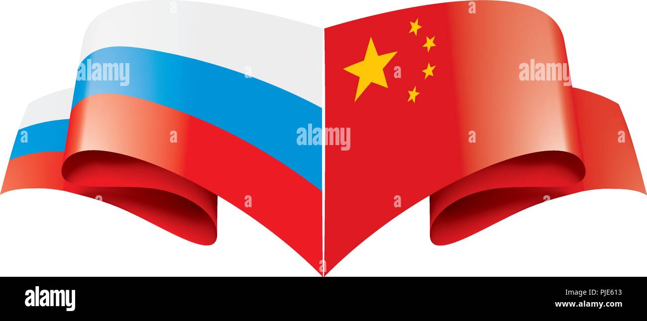 Russia and China flags. Vector illustration on white background Stock