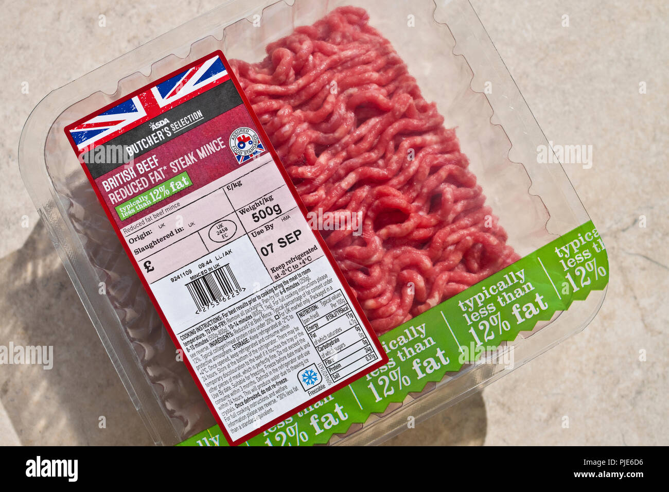 Close up of a pack packet of Asda supermarket British mince minced beef meat England UK United Kingdom GB Great Britain Stock Photo