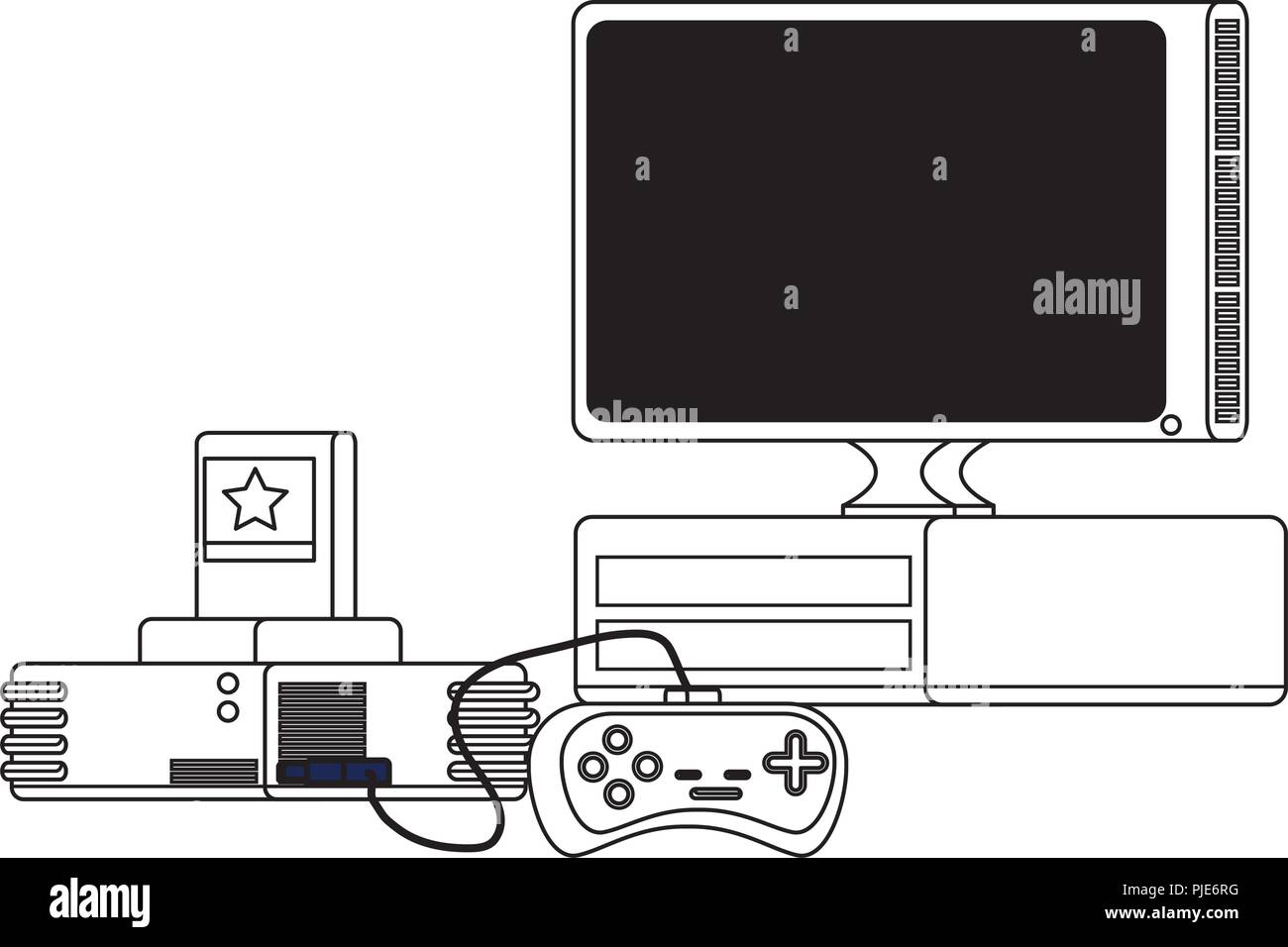 tv with game controller and console over white background, vector ...