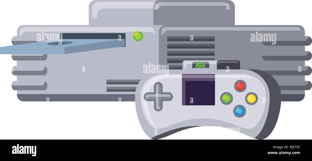 retro game controller and console icon over white background, vector ...