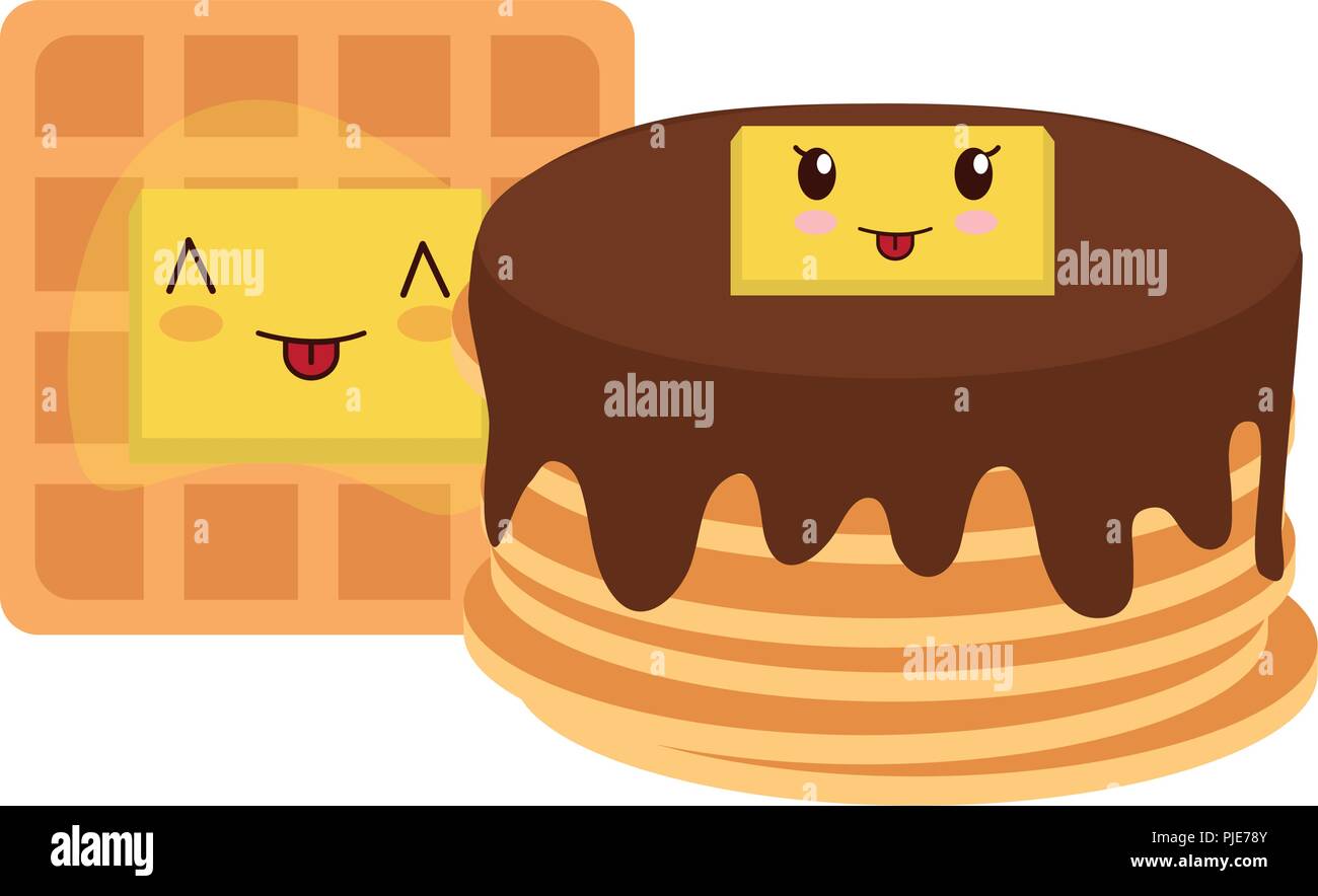 Kawaii Pancakes And Waffles Over White Background Vector Illustration Stock Vector Image Art Alamy