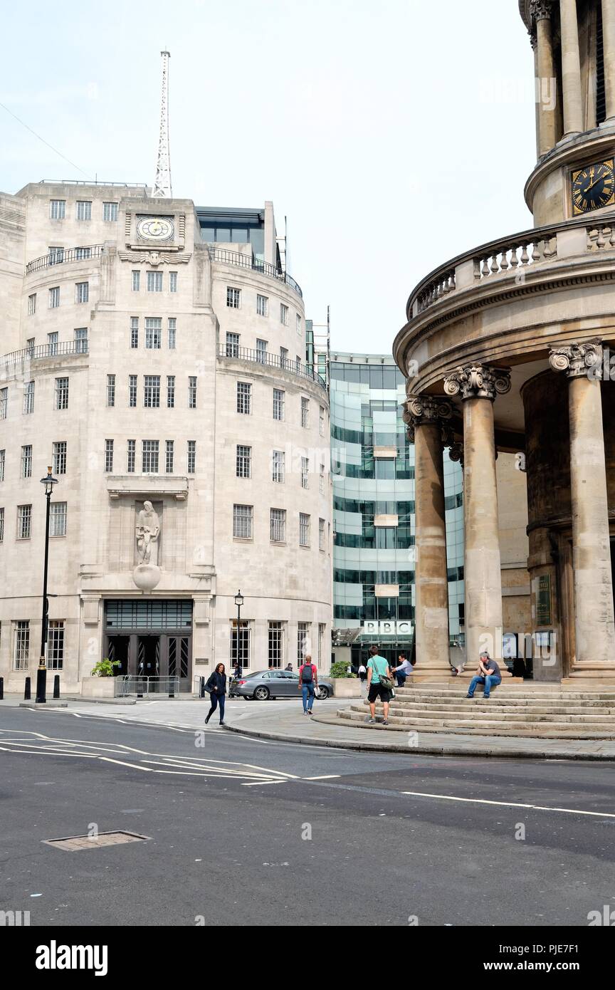 Exterior of Broadcasting House, BBC Headquarters Langham Place central London England UK Stock Photo