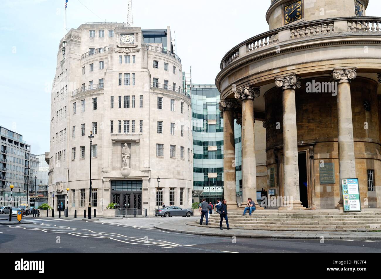 Exterior of Broadcasting House, BBC Headquarters Langham Place central London England UK Stock Photo