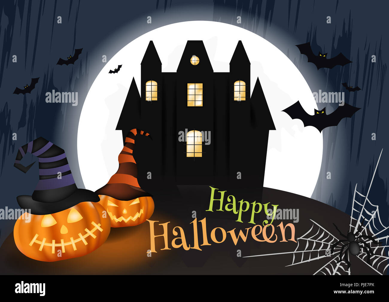 Halloween pumpkins and dark castle on Moon background Vector Stock ...