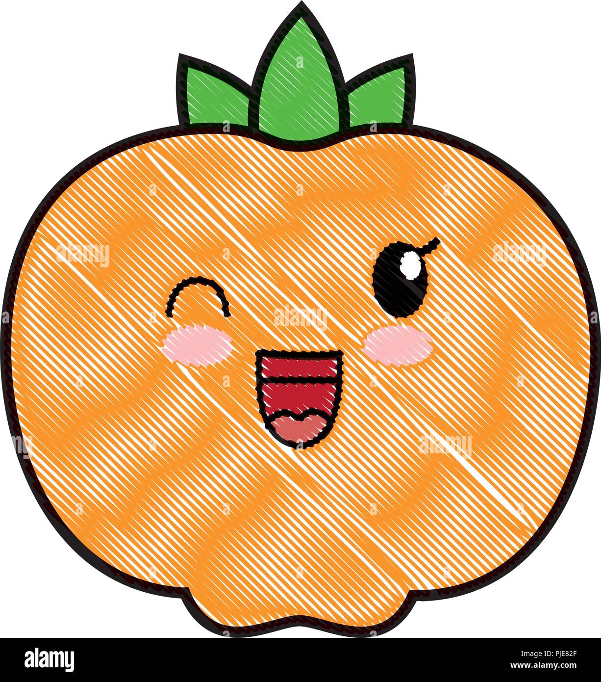 kawaii orange fruit over white background, vector illustration Stock