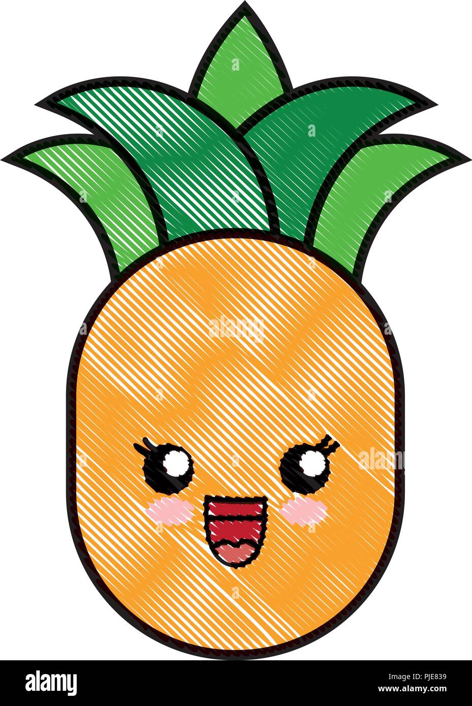 kawaii pineapple fruit icon over white background, vector illustration