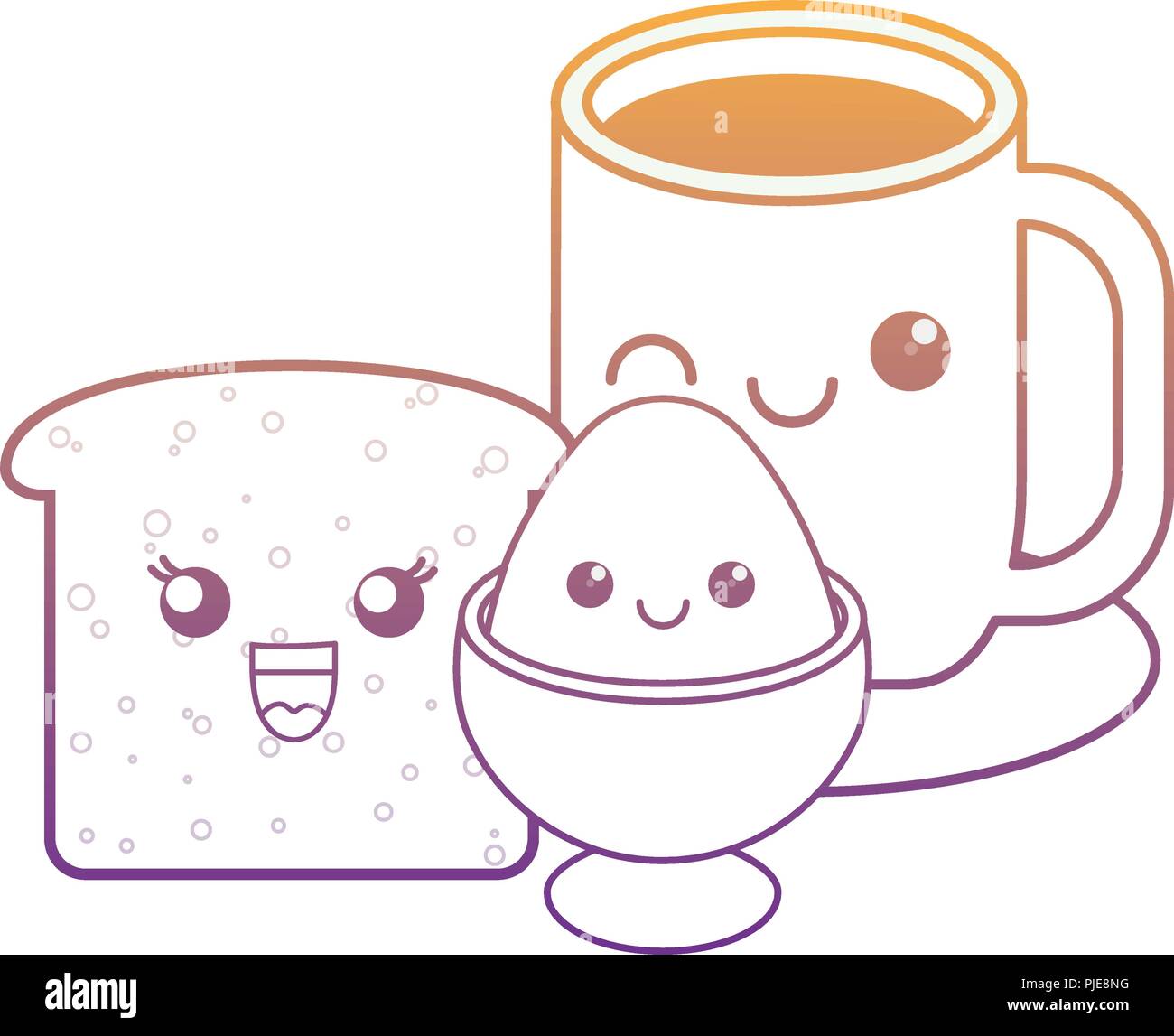 Kawaii Coffee Mug And Bread Slice Over White Background Vector Illustration Stock Vector Image Art Alamy