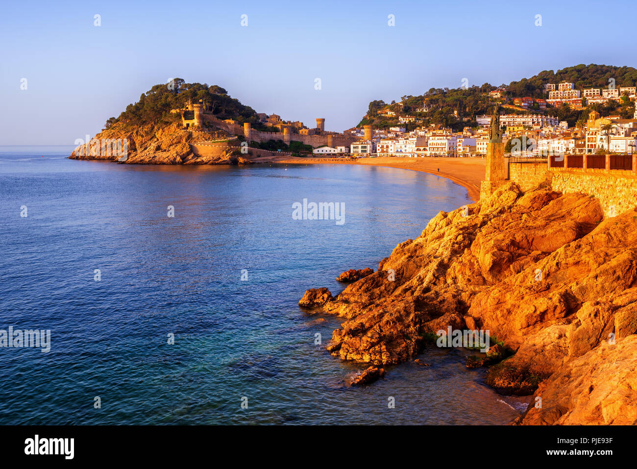 Tossa de Mar, a popular resort town on Costa Brava mediterranean coast, Catalonia, Spain, on sunrise Stock Photo