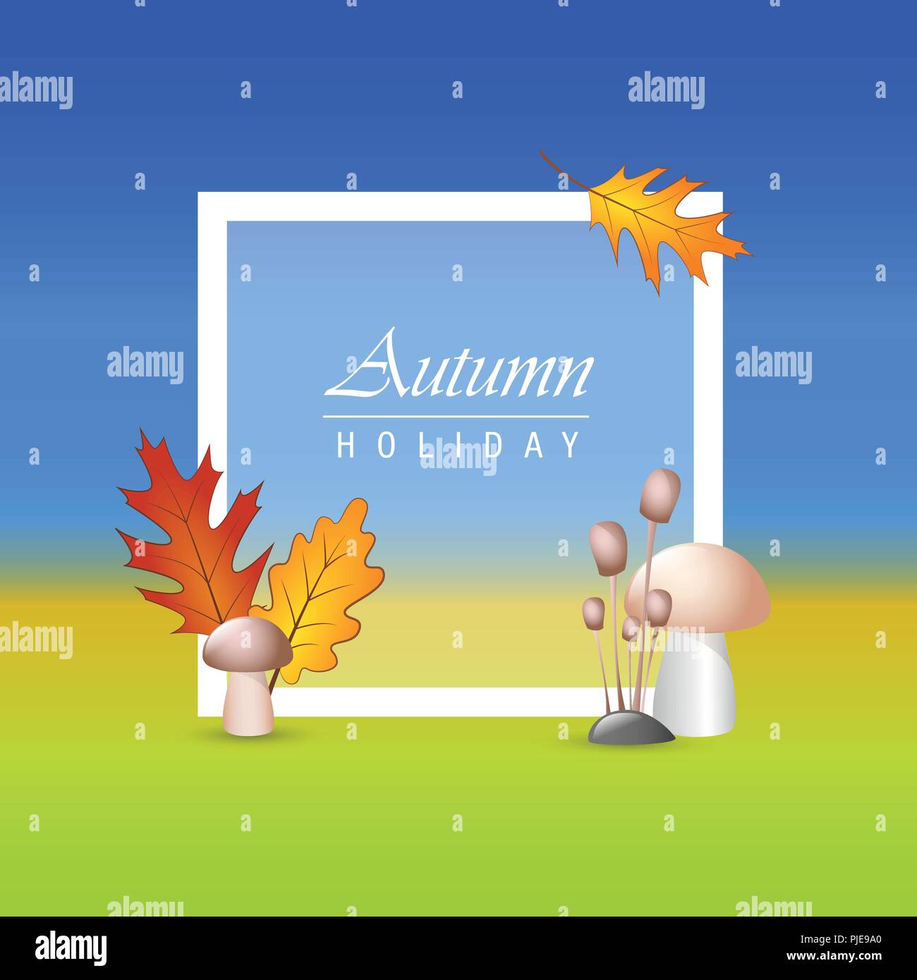 Autumn holiday background layout decorate with leaves and mushrooms ...