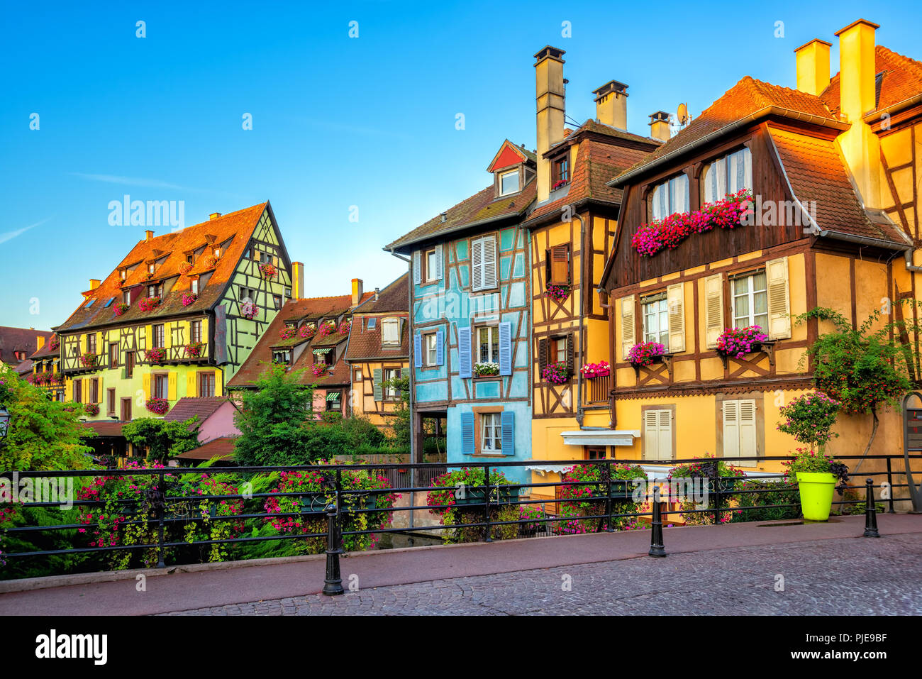 Traditional colorful timber houses in Colmar Old Town, a popular tourist destination in Alsace, France Stock Photo