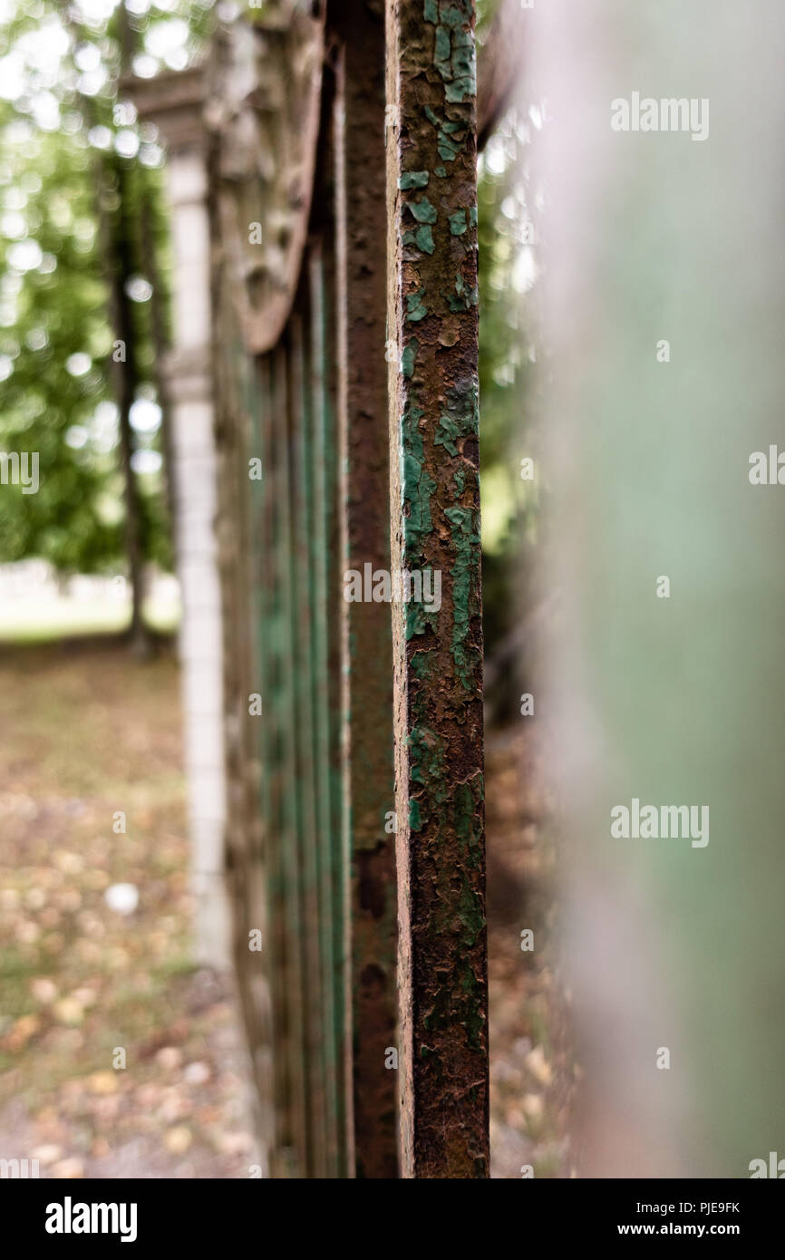 An old metal gate with peeling color and rust Stock Photo Alamy