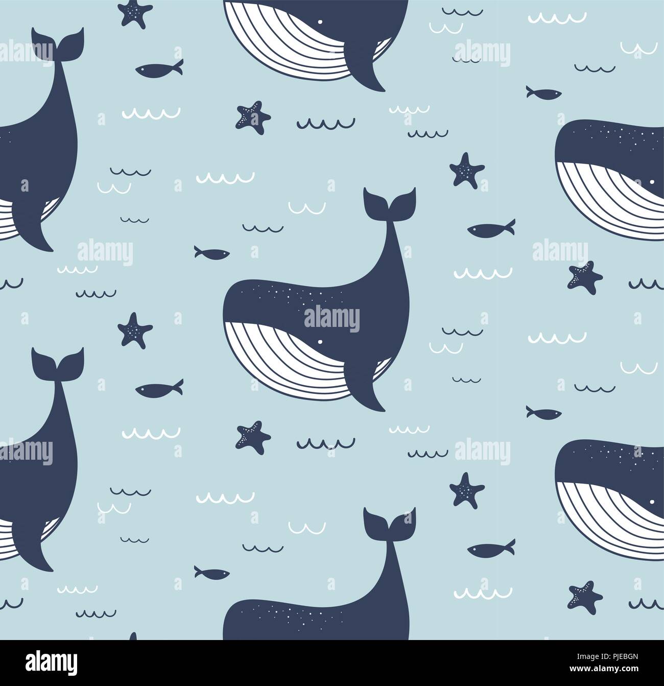 Sea life, whales, dolphins, seamless pattern Stock Vector