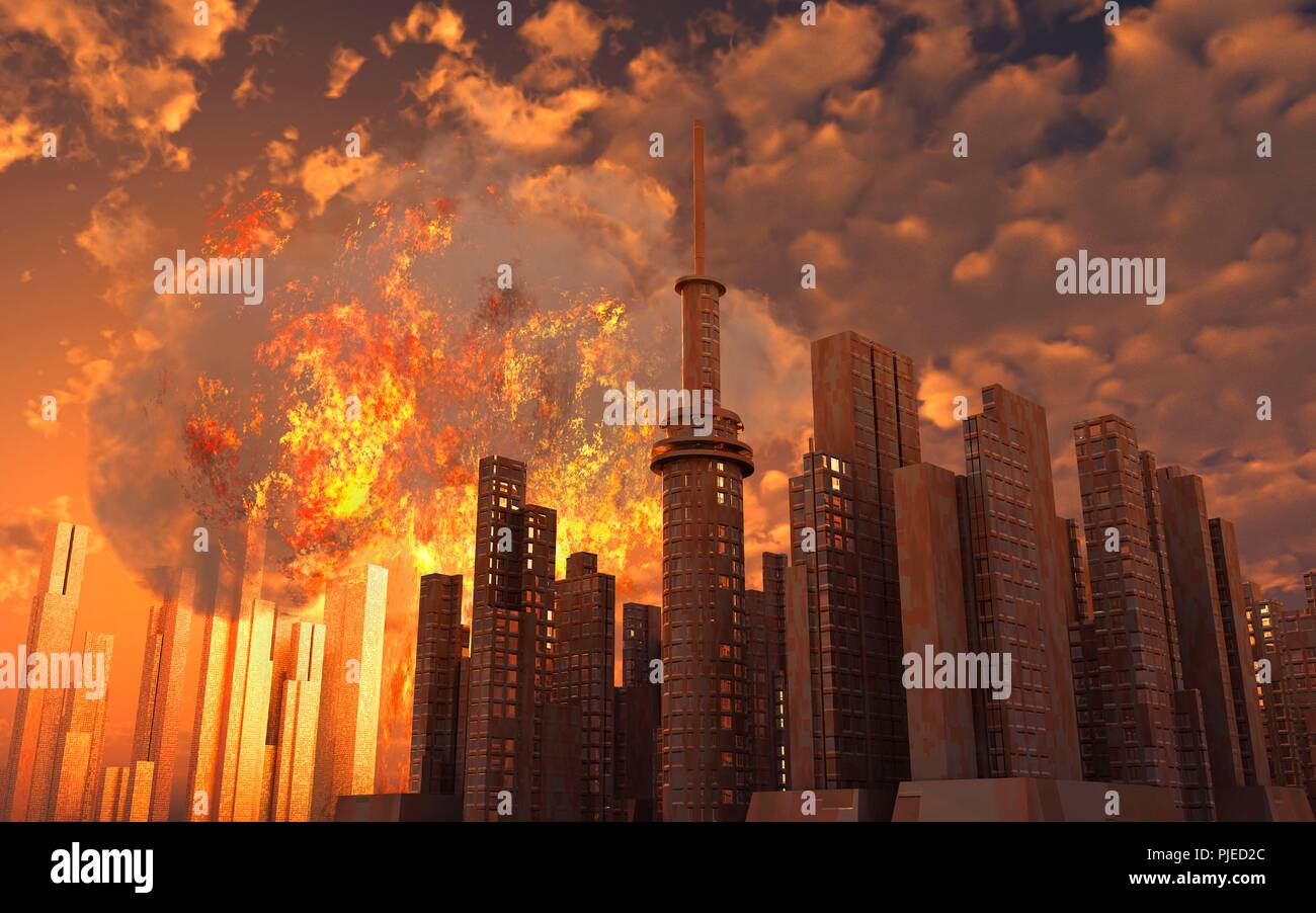 Nuclear Attack On A City. Stock Photo