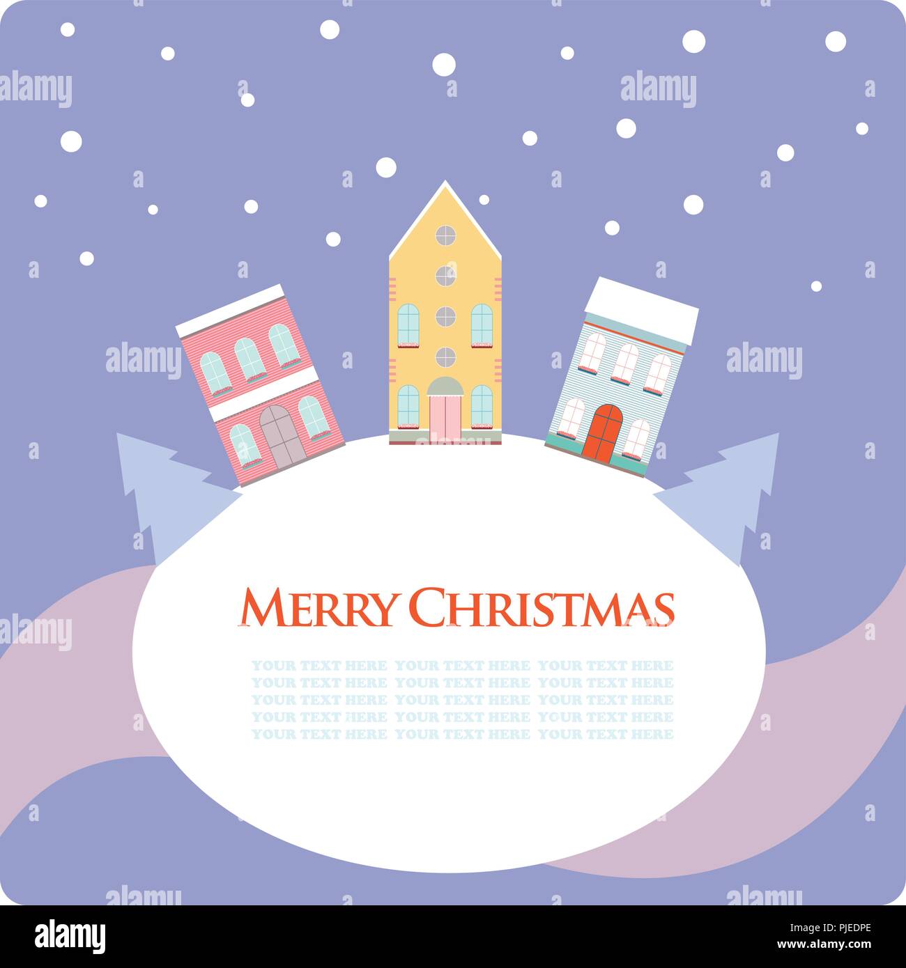 Christmas New Year Greeting Card With Street View With Lovely
