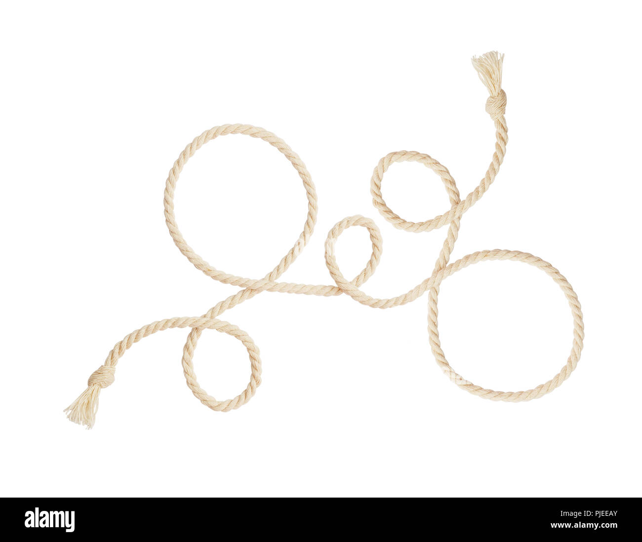 Beige cotton twisted rope isolated on white background. Flat lay. Top ...