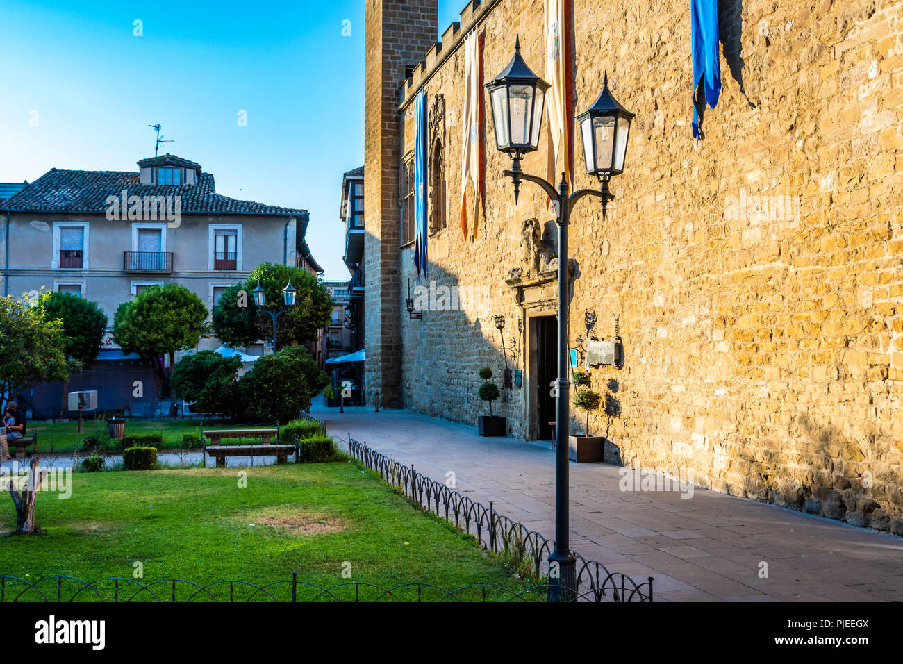 Olite palace square and buildings surrounding it. Navarre Spain Stock Photo