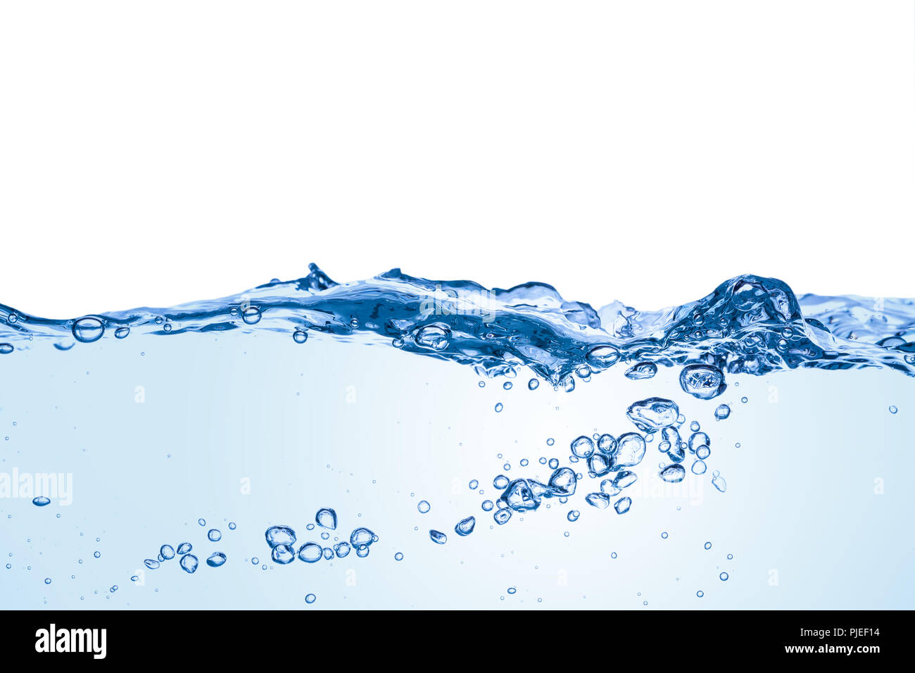 splashing water with underwater bubbles isolated on white background Stock Photo
