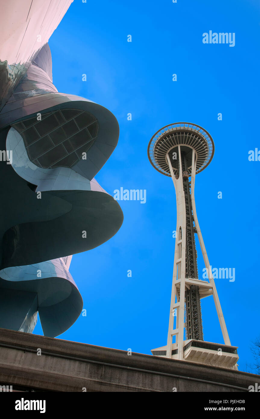 Space Needle, Landmark, Cityscape, Seattle, Washington, Northwest USA Stock Photo