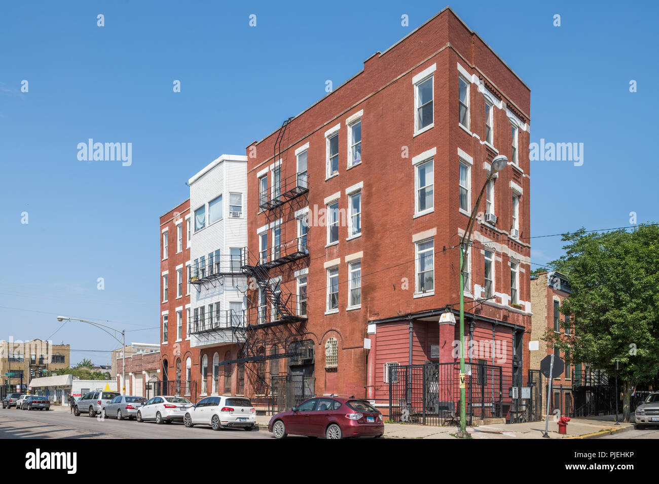 Brick apartment building in the Pulaski Park neighborhood Stock Photo