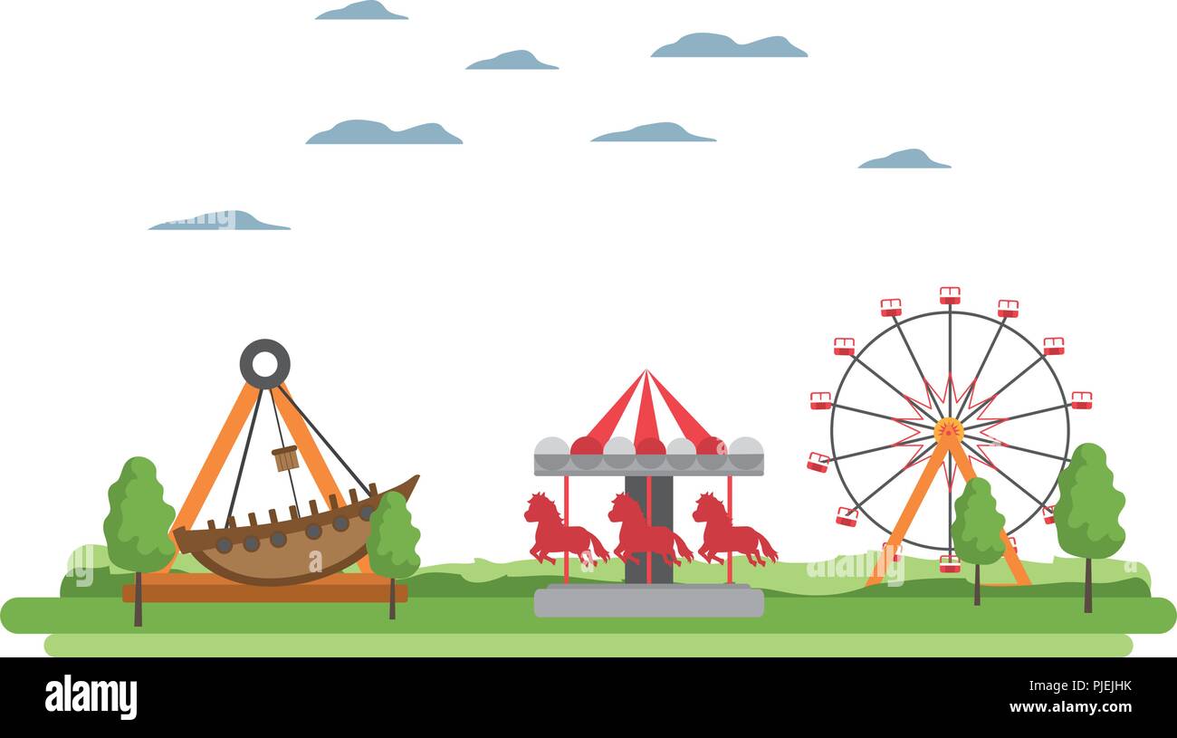 carnival with funny mechanical ride games Stock Vector Image & Art - Alamy