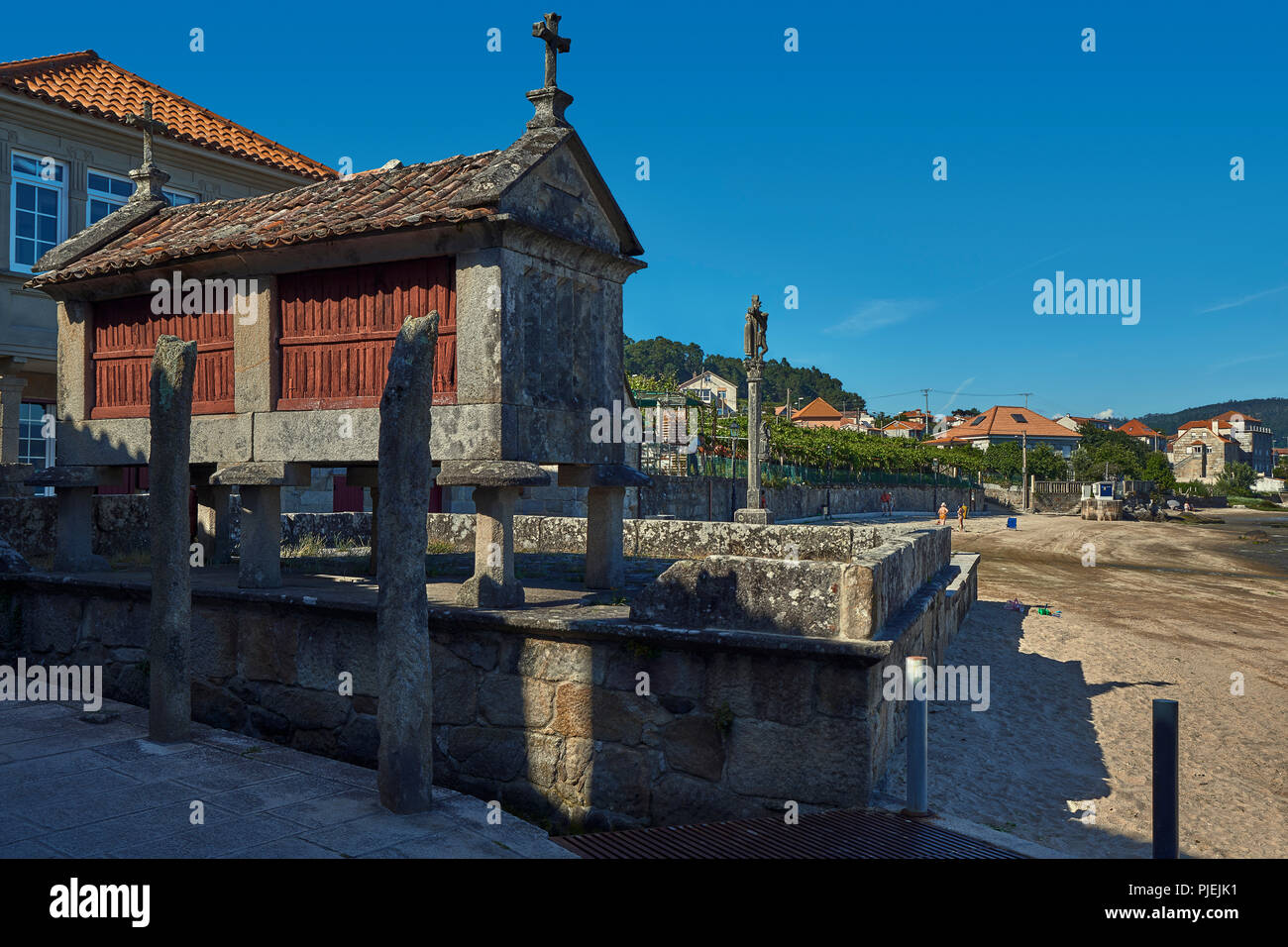 Horreos of the historical artistic complex of Combarro, Rías Baixas, Ría de Pontevedra, Galicia, Spain, Europe. Stock Photo
