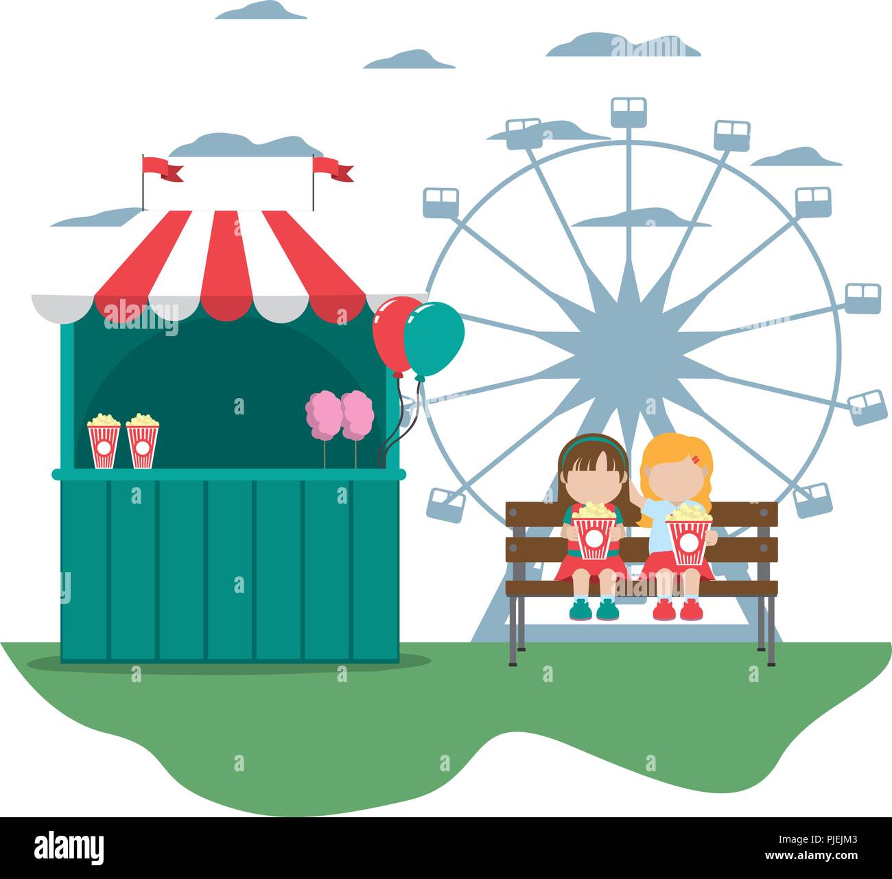 carnival shop with children seating with popcorn Stock Vector Image ...
