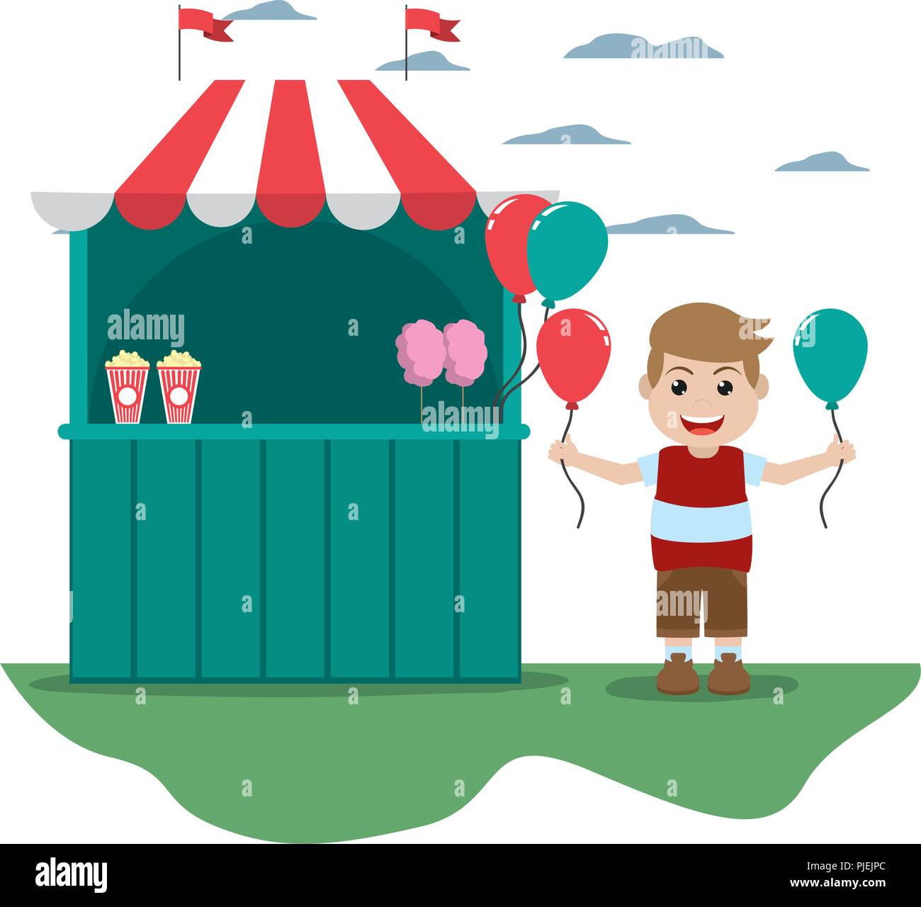 carnival shop and happy boy with balloons Stock Vector Image & Art - Alamy