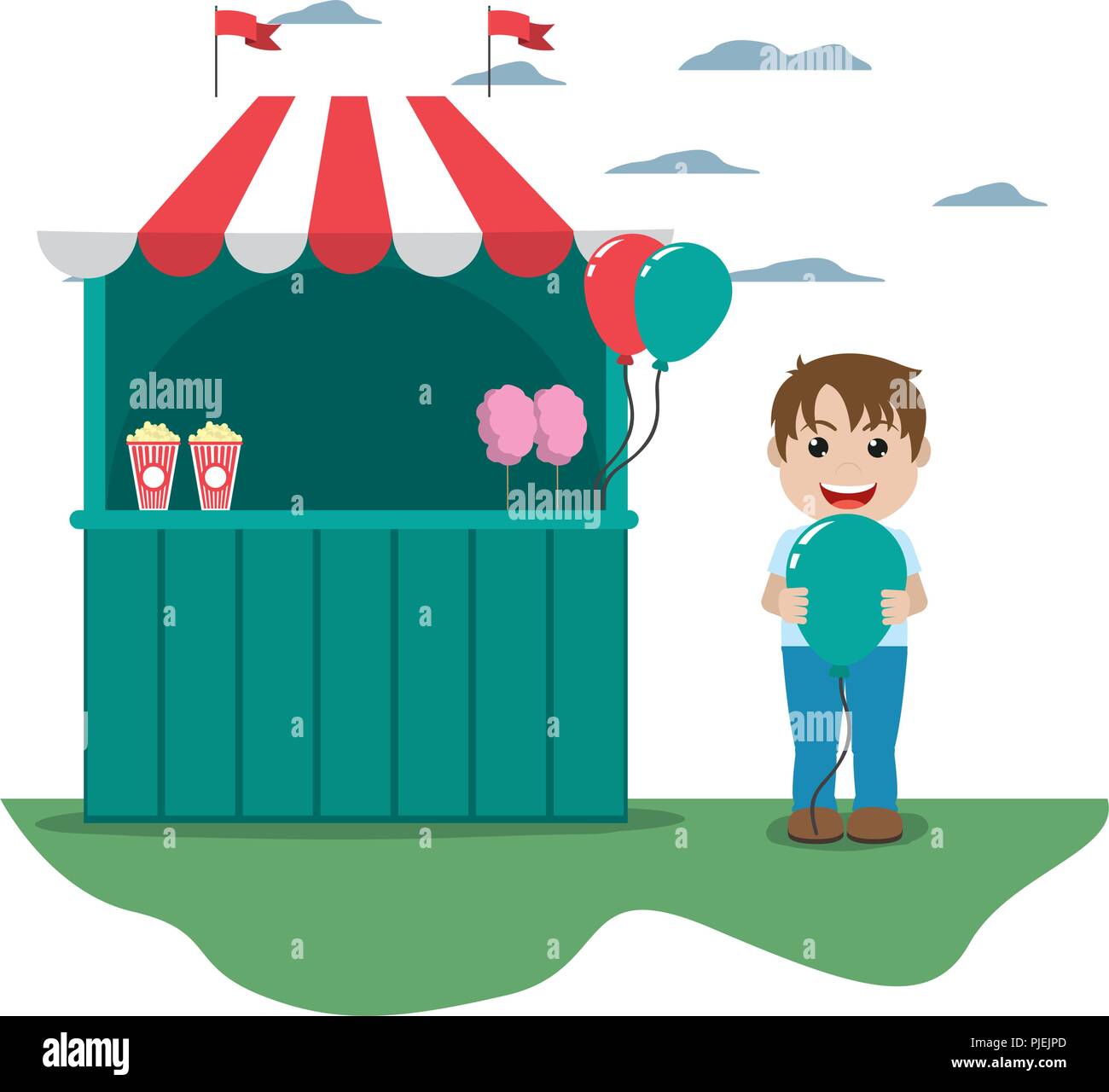 carnival shop and cute boy with balloon Stock Vector Image & Art - Alamy