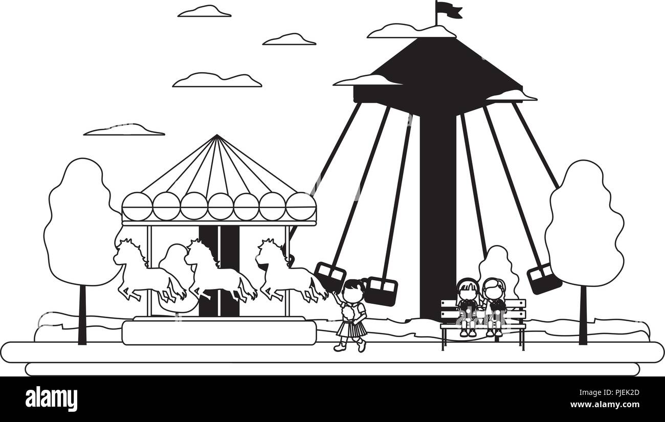 line children eating and mechanical carnival games Stock Vector Image ...