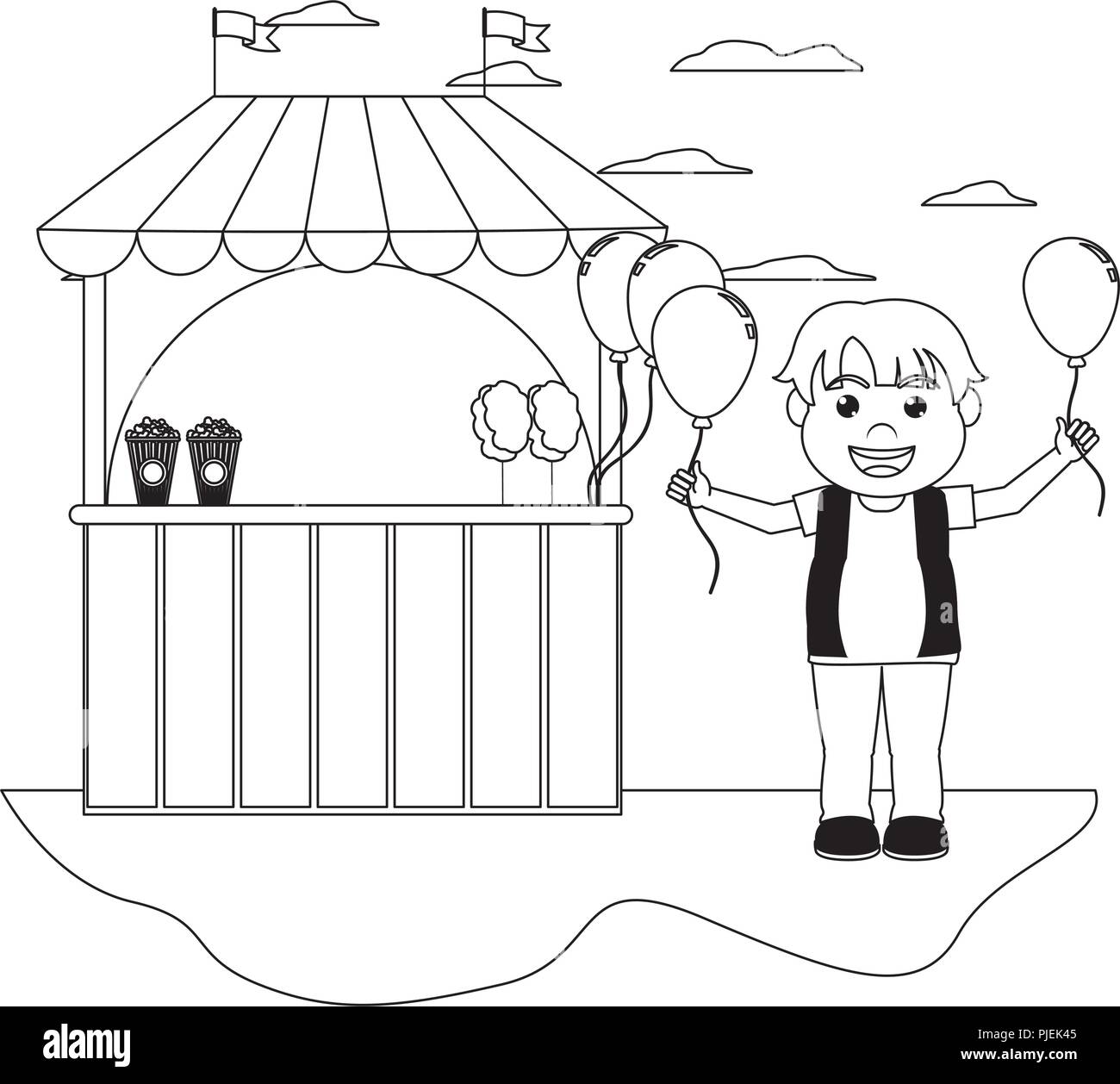 line carnival shop with boy balloons design Stock Vector Image & Art ...