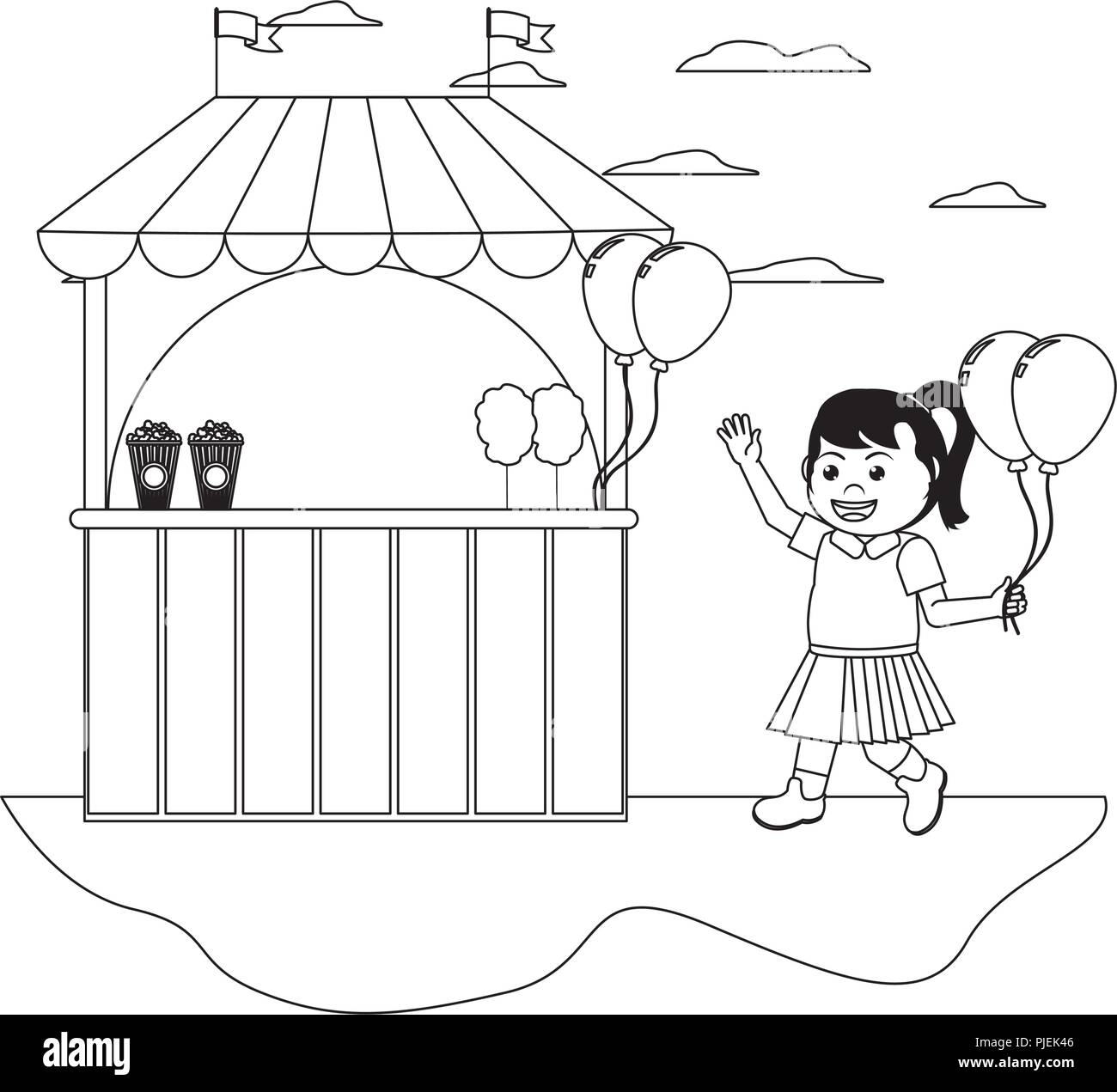 line carnival shop and girl with balloons design Stock Vector Image ...