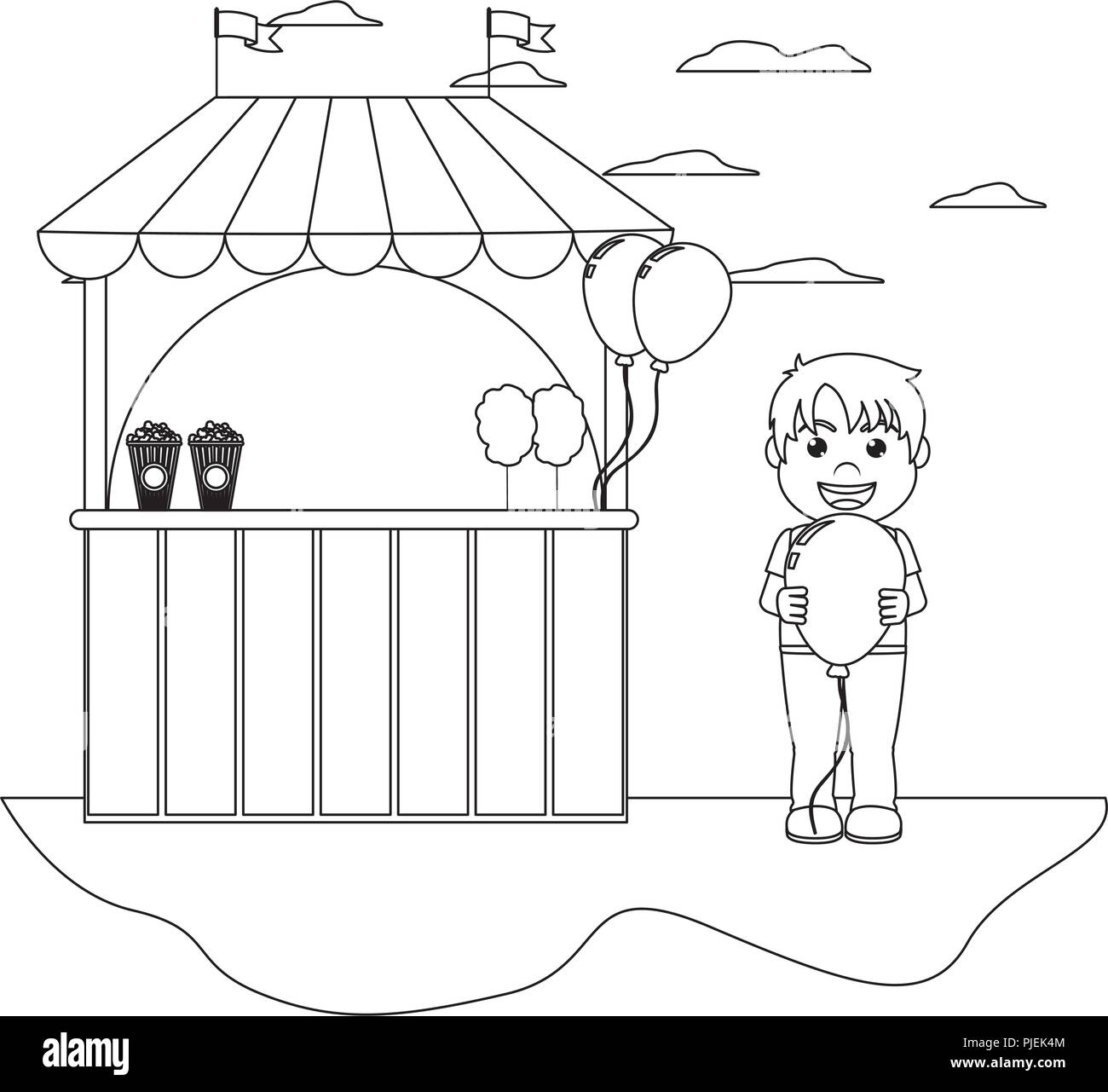 line carnival shop and cute boy with balloon Stock Vector Image & Art ...
