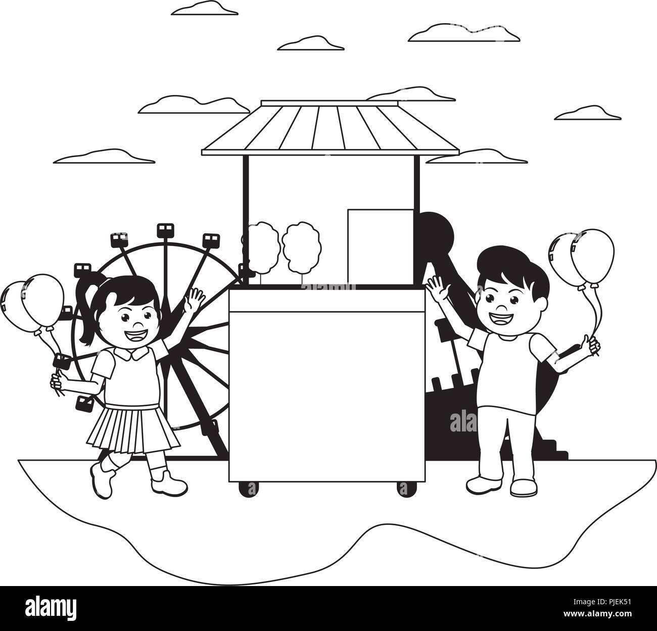 line happy children buying carnival shop Stock Vector Image & Art - Alamy