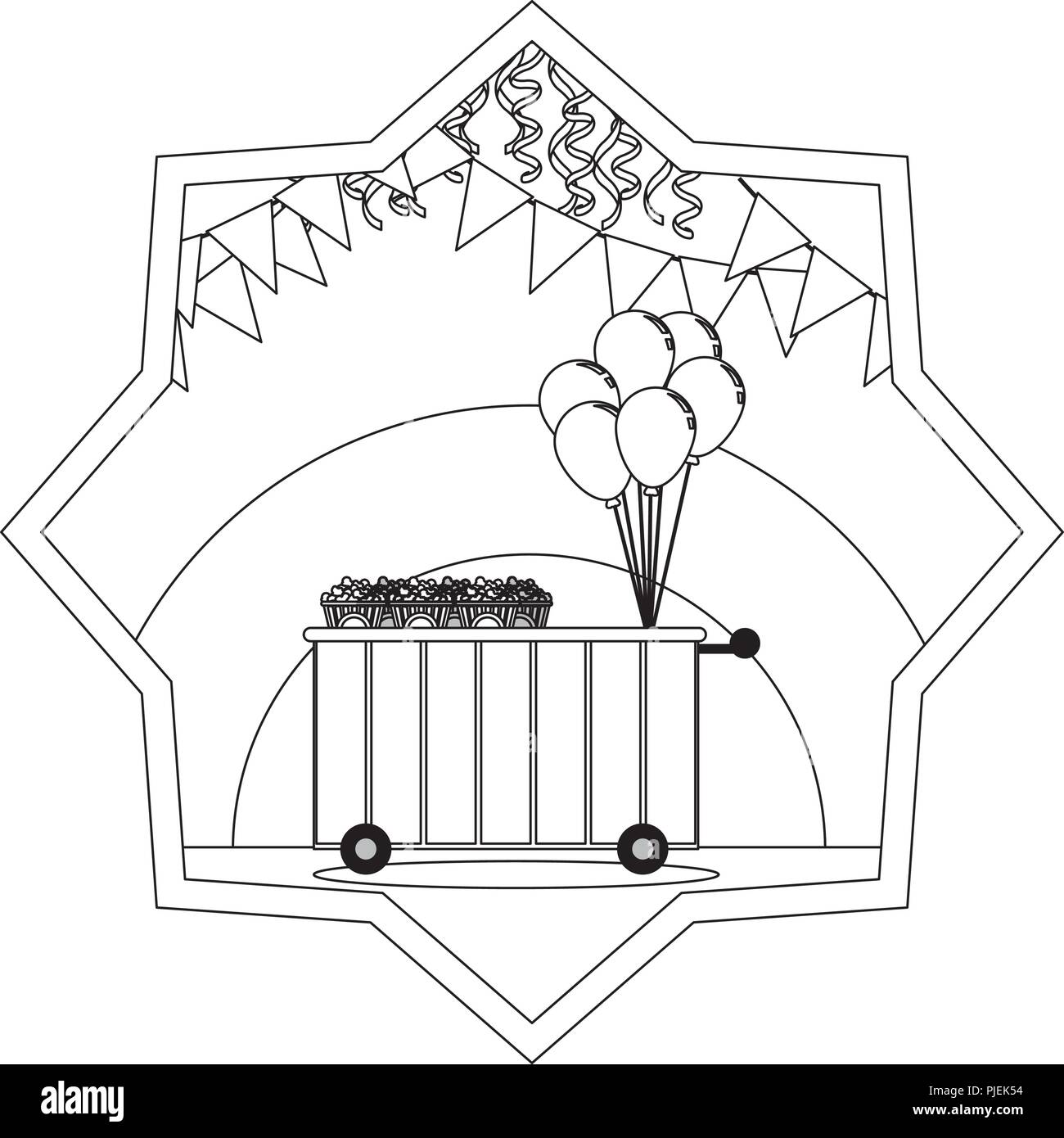 line shop car with popcorn and balloons inside star Stock Vector Image ...