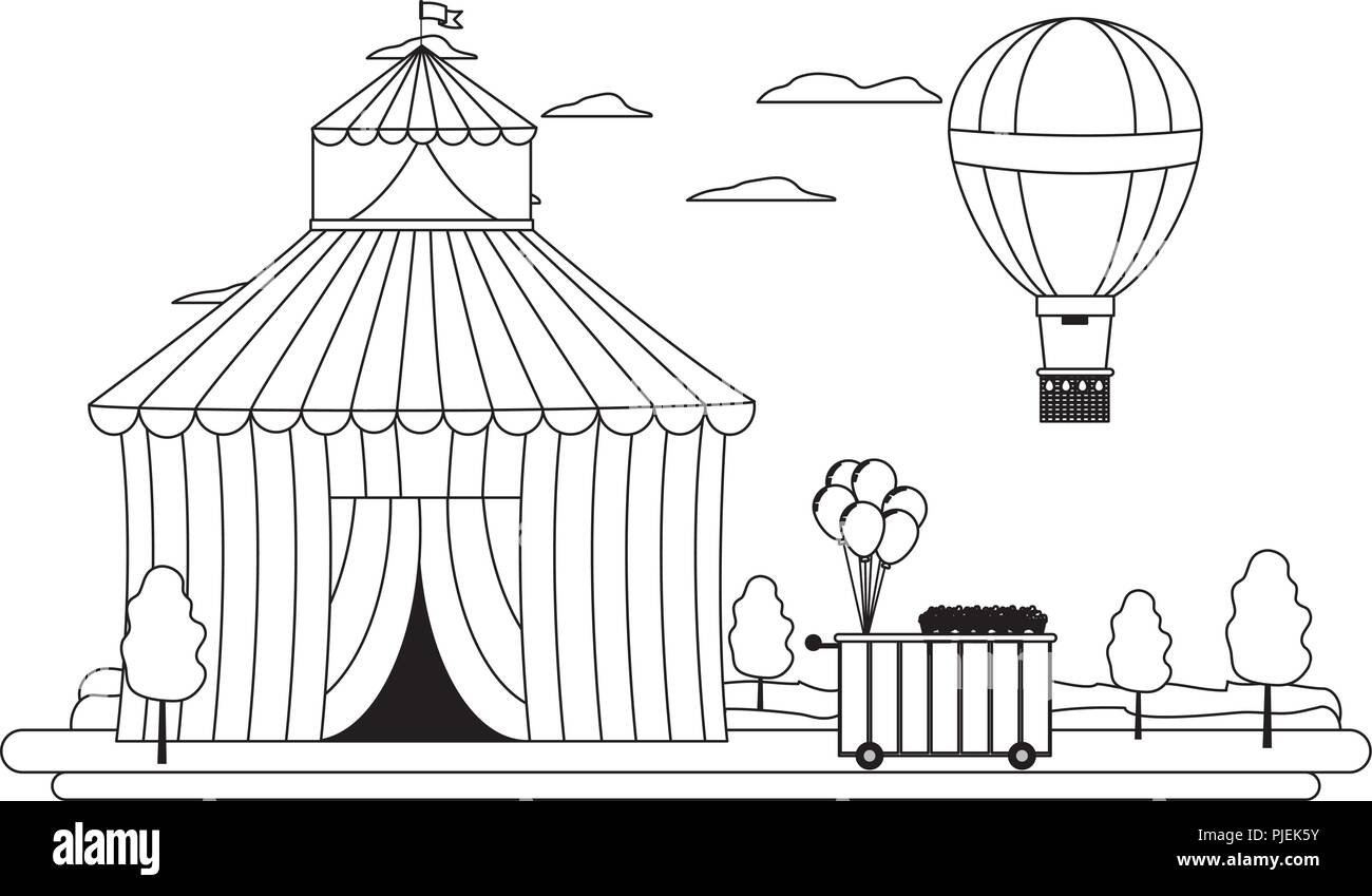 line circus and air balloon with car shop Stock Vector Image & Art - Alamy