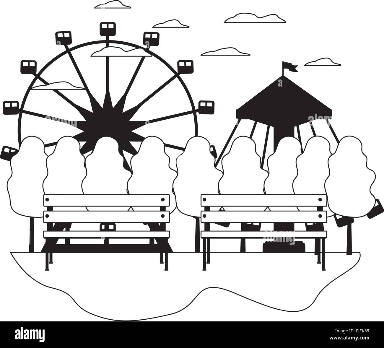 line mechanical ride carnival games landscape Stock Vector Image & Art ...