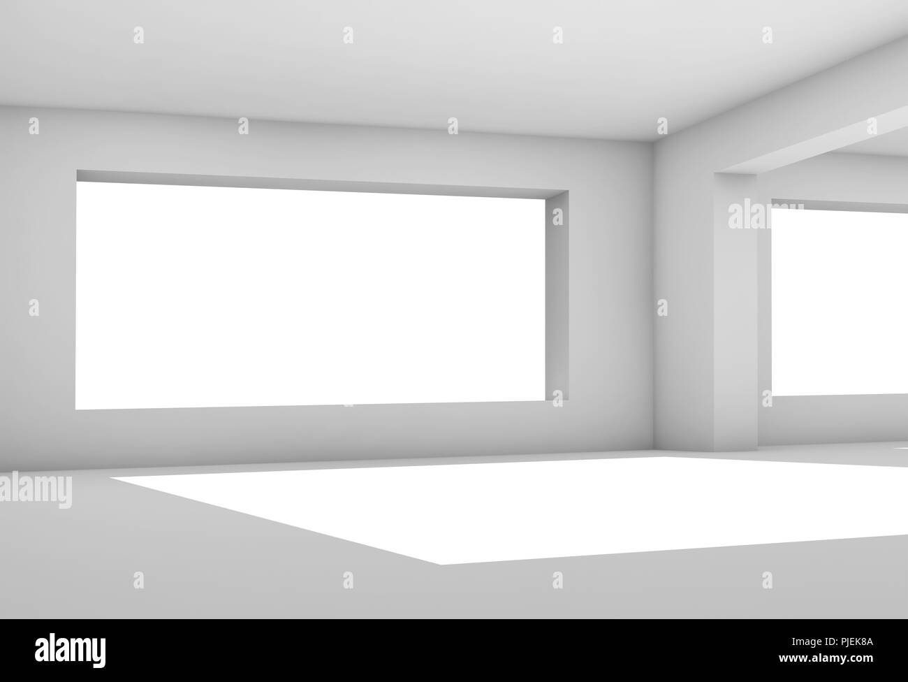 Empty white room with wide window, abstract interior background ...
