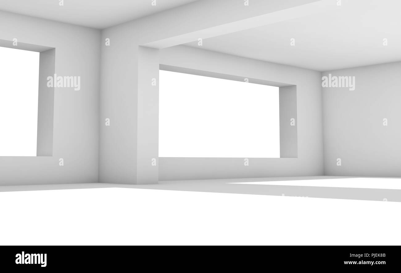 White room with wide windows, abstract empty interior background ...