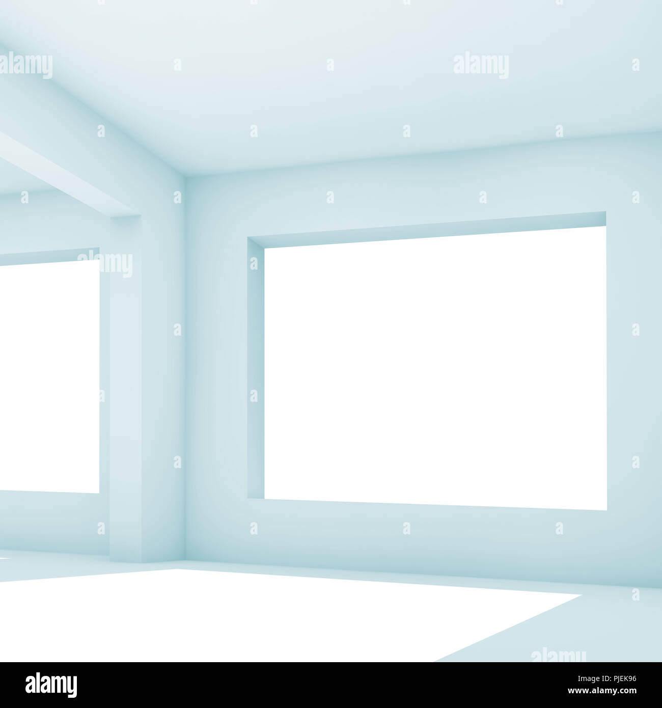 Empty white room with wide window, abstract square monochrome interior ...