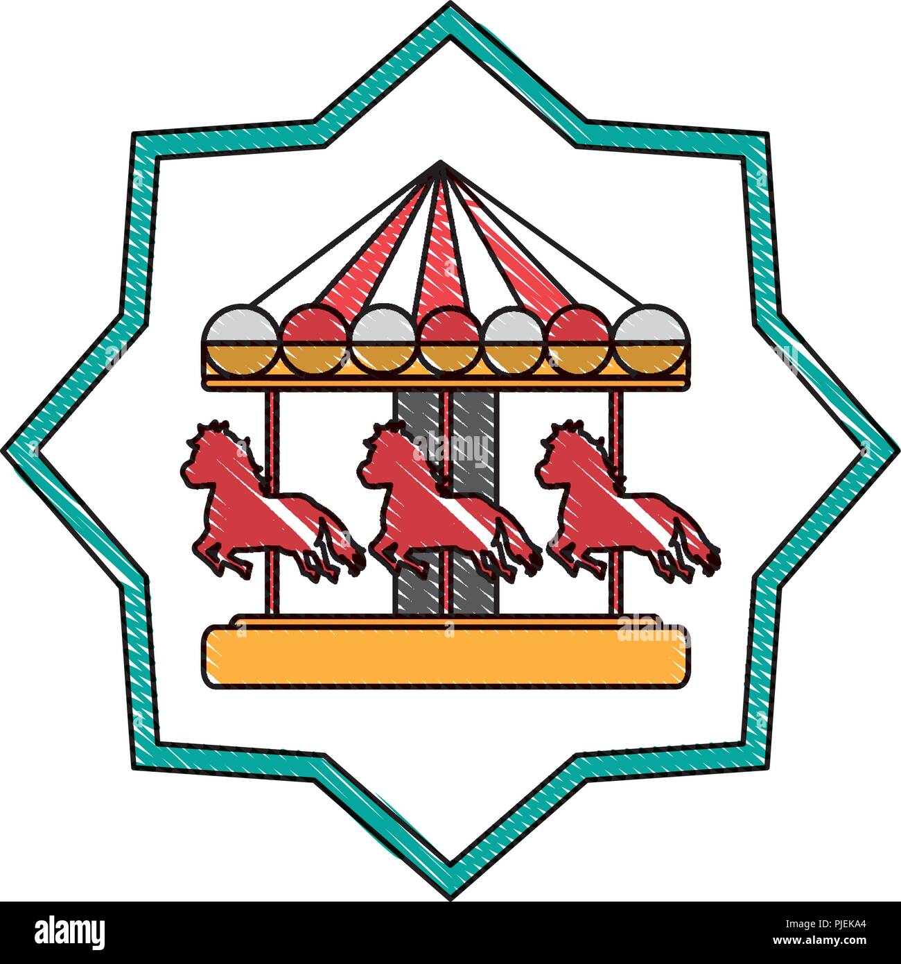 doodle mechanical horse ride game inside star vector illustration Stock ...