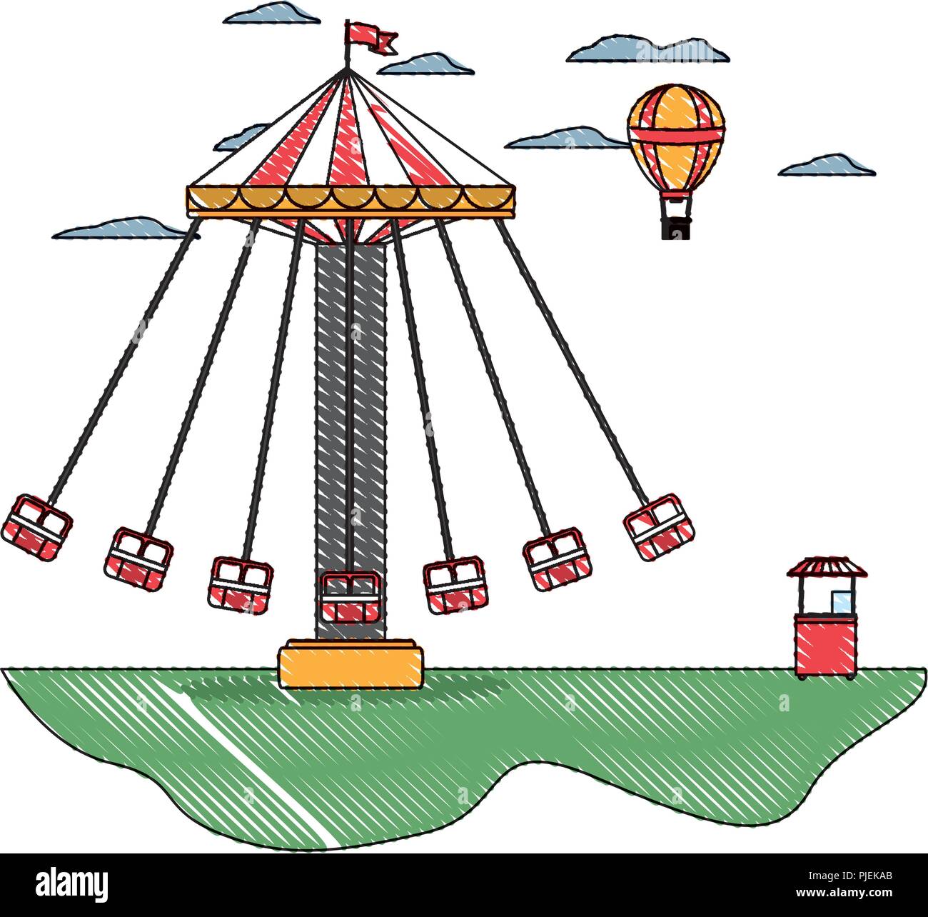 doodle mechanical swing chair and air balloon with shop vector