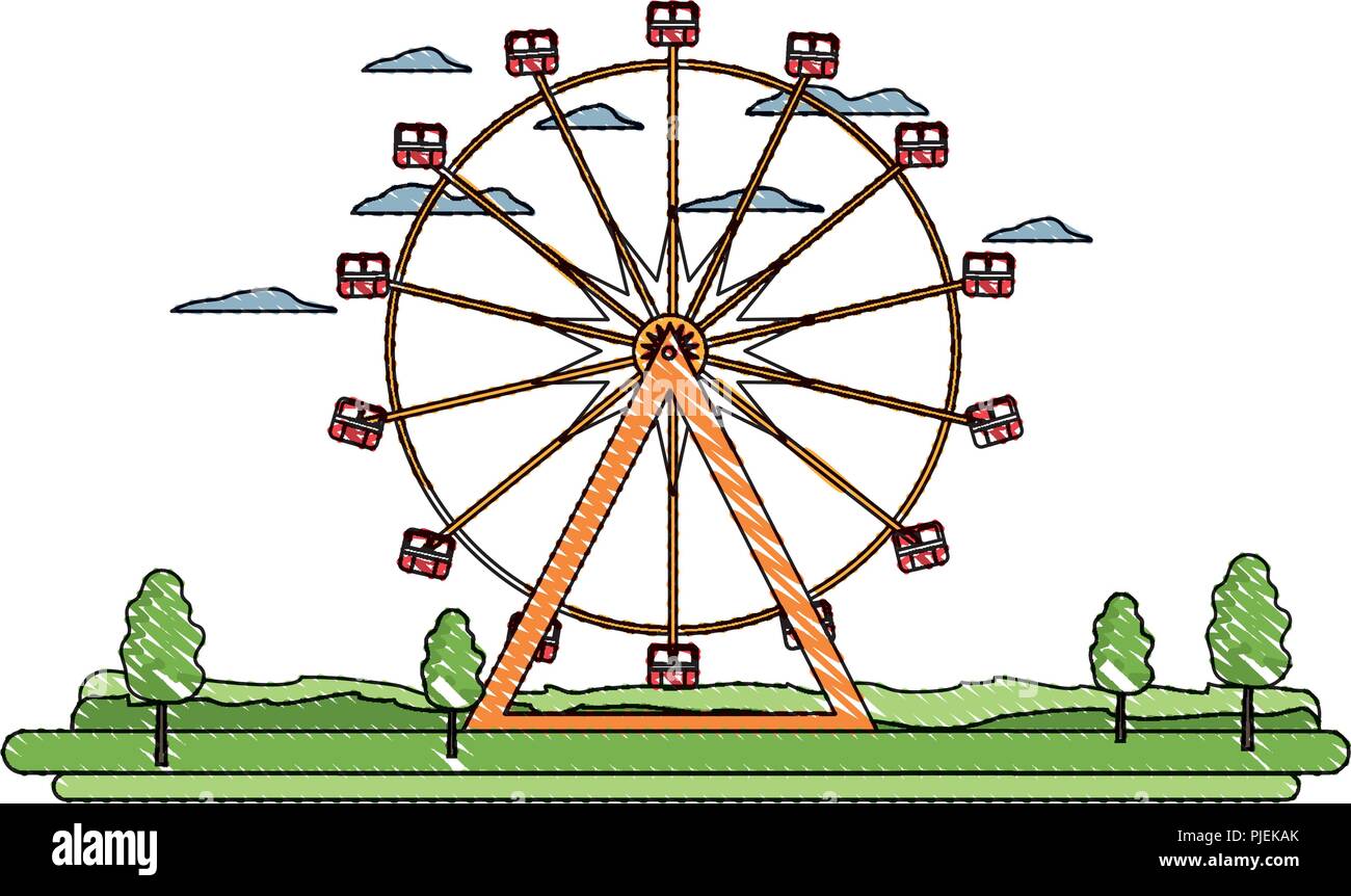 doodle funny ferris wheel mechanical carnival Stock Vector Image & Art ...