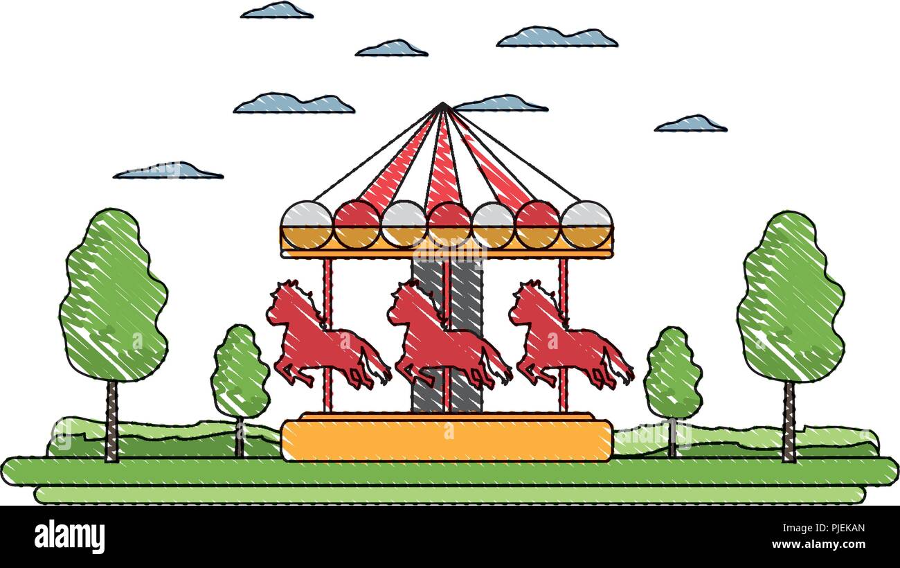 doodle funny mechanical horse ride carnival Stock Vector Image & Art ...