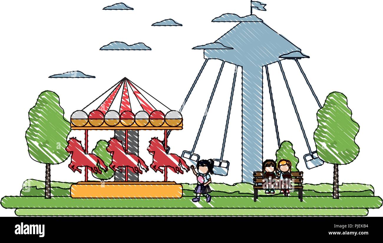 doodle children eating and mechanical carnival games Stock Vector Image