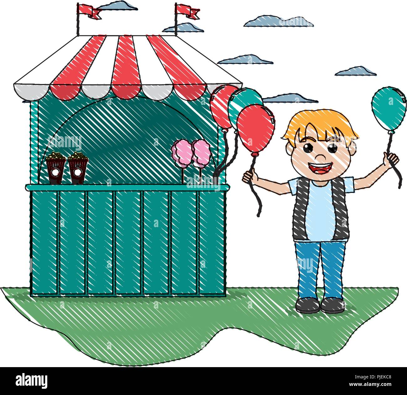 doodle carnival shop with boy balloons design Stock Vector Image & Art ...