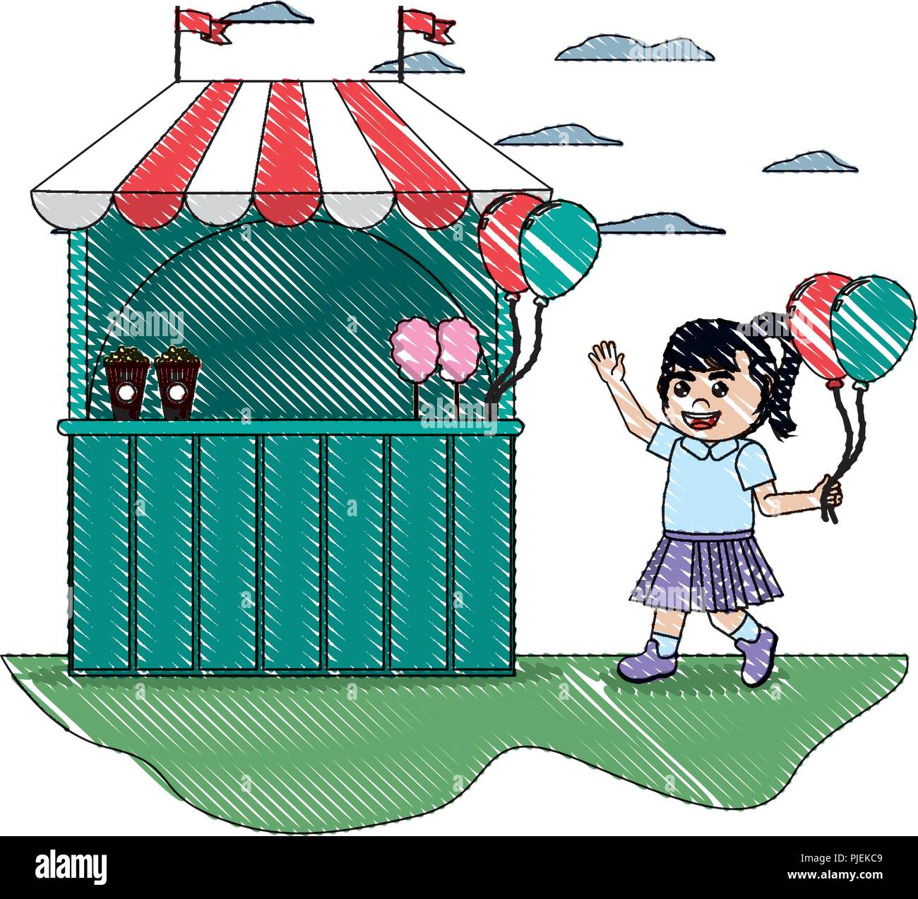 doodle carnival shop and girl with balloons design Stock Vector Image ...