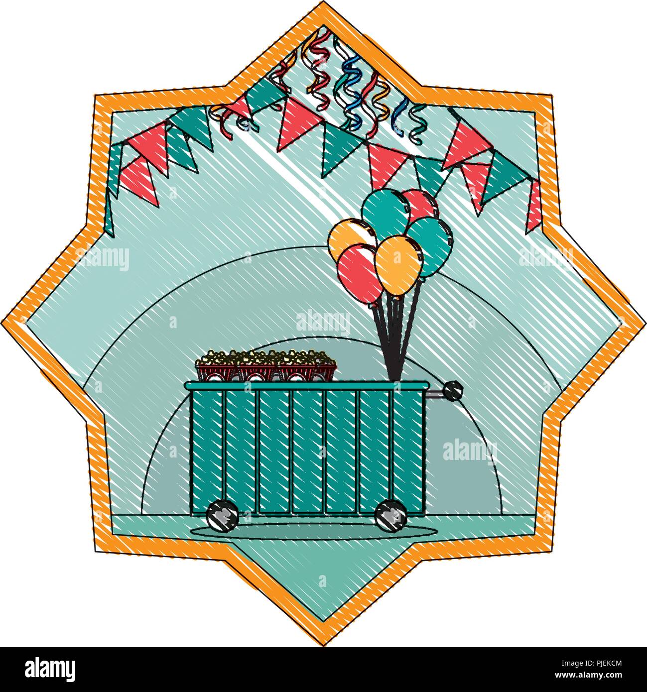 doodle shop car with popcorn and balloons inside star Stock Vector ...