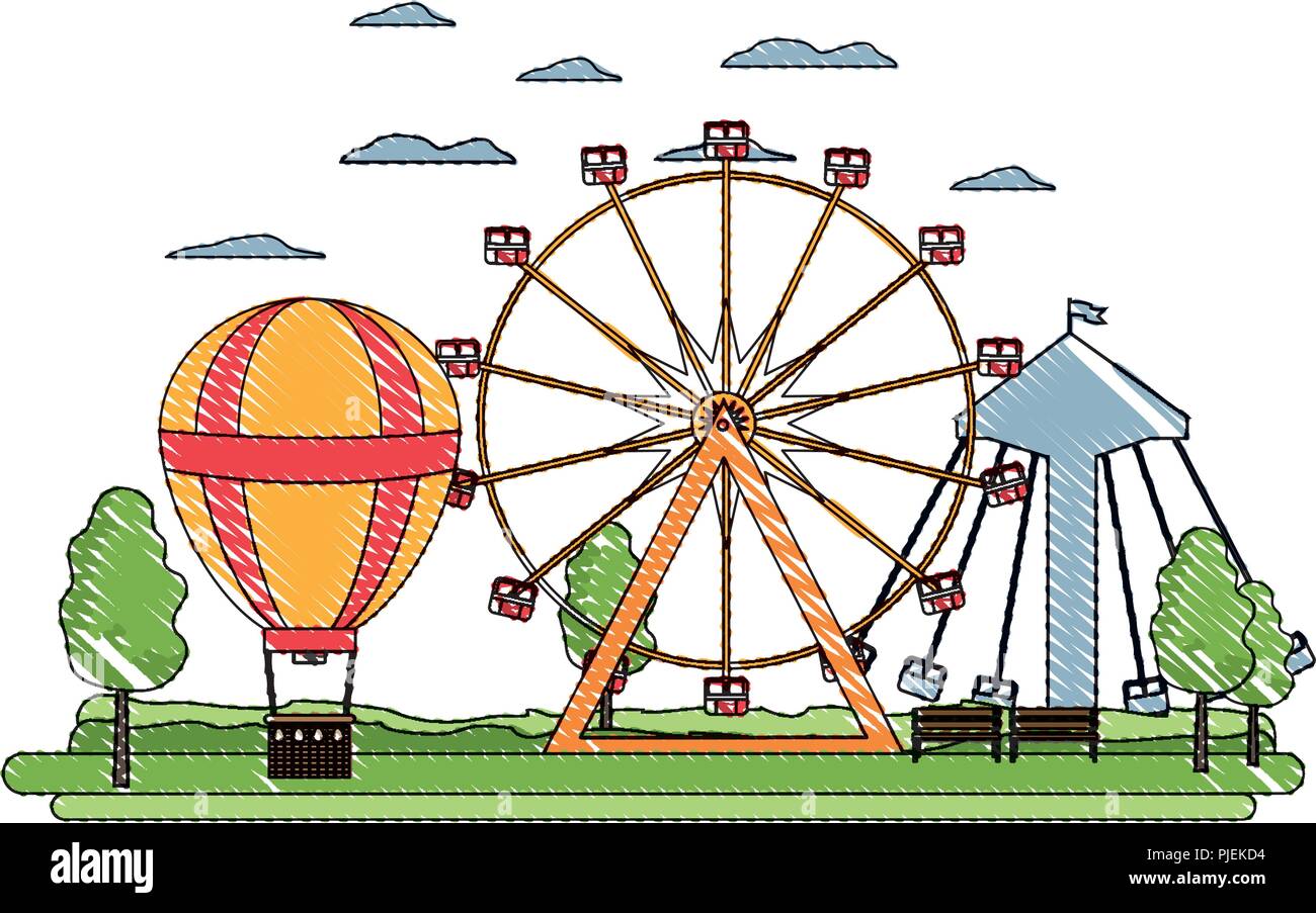 doodle ferris wheel mechanical and air balloon Stock Vector Image & Art ...