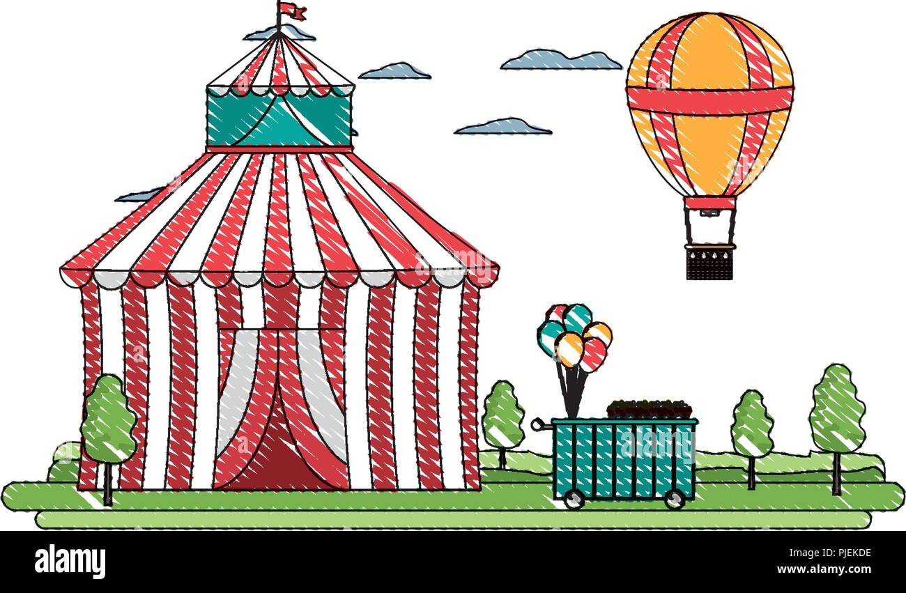 doodle circus and air balloon with car shop Stock Vector Image & Art ...